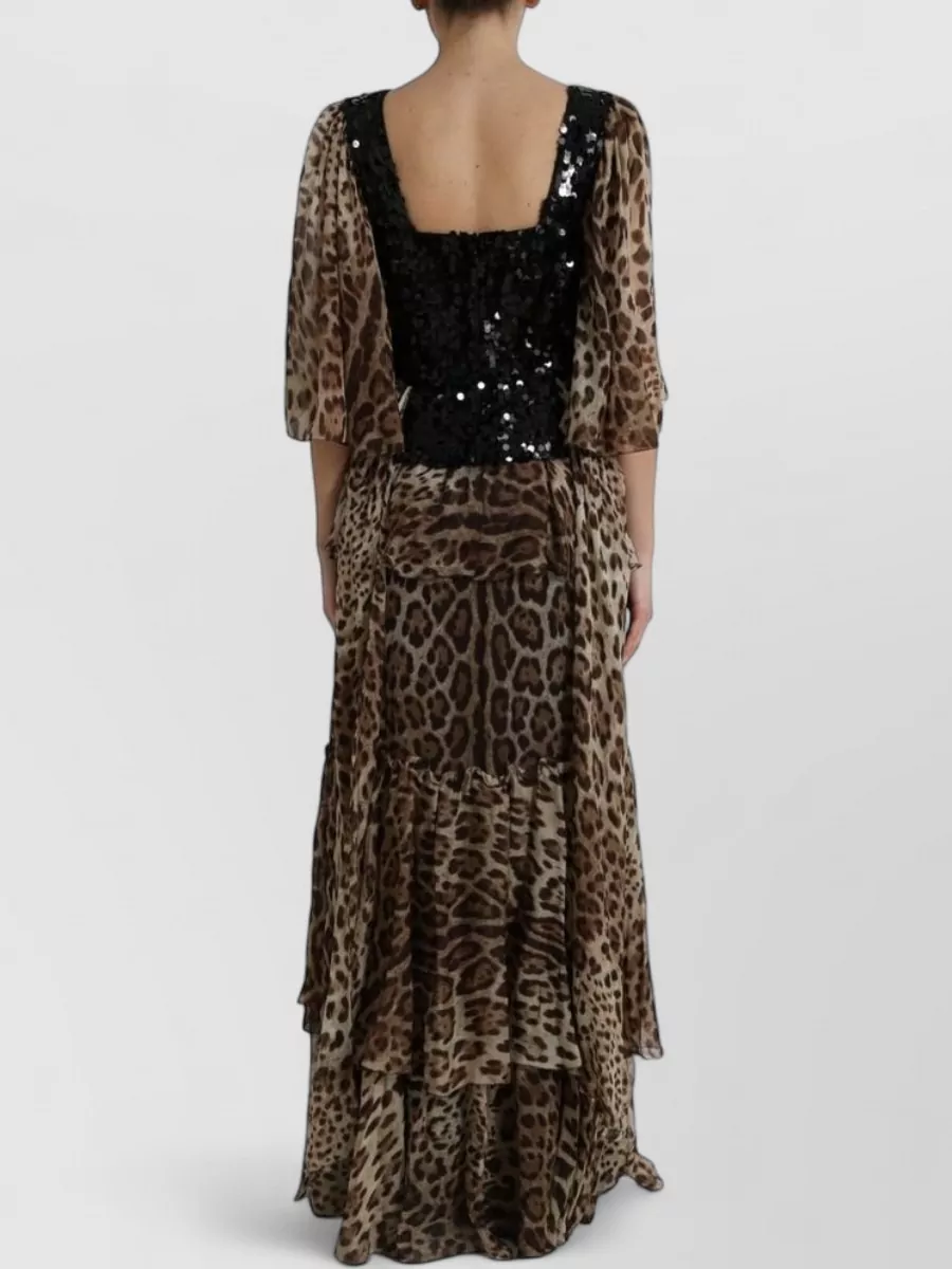 Dolce&Gabbana Silk Leopard-Print Sequined Tiered Maxi Dress