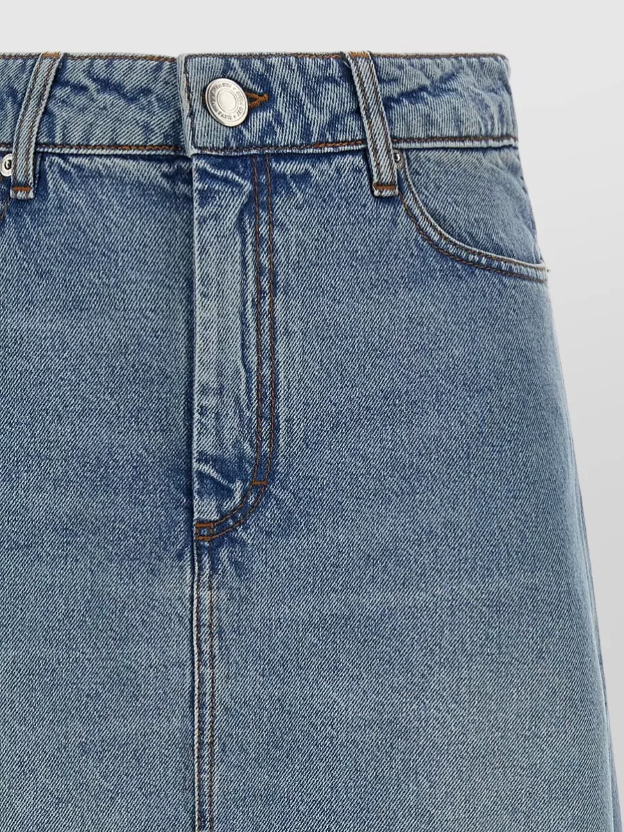 Ami Paris Denim A-Line Midi Skirt