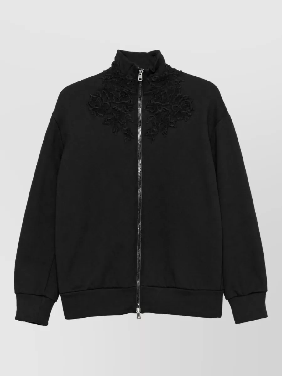 Ermanno Scervino lace embroidered high neck long sleeve sweatshirt jacket