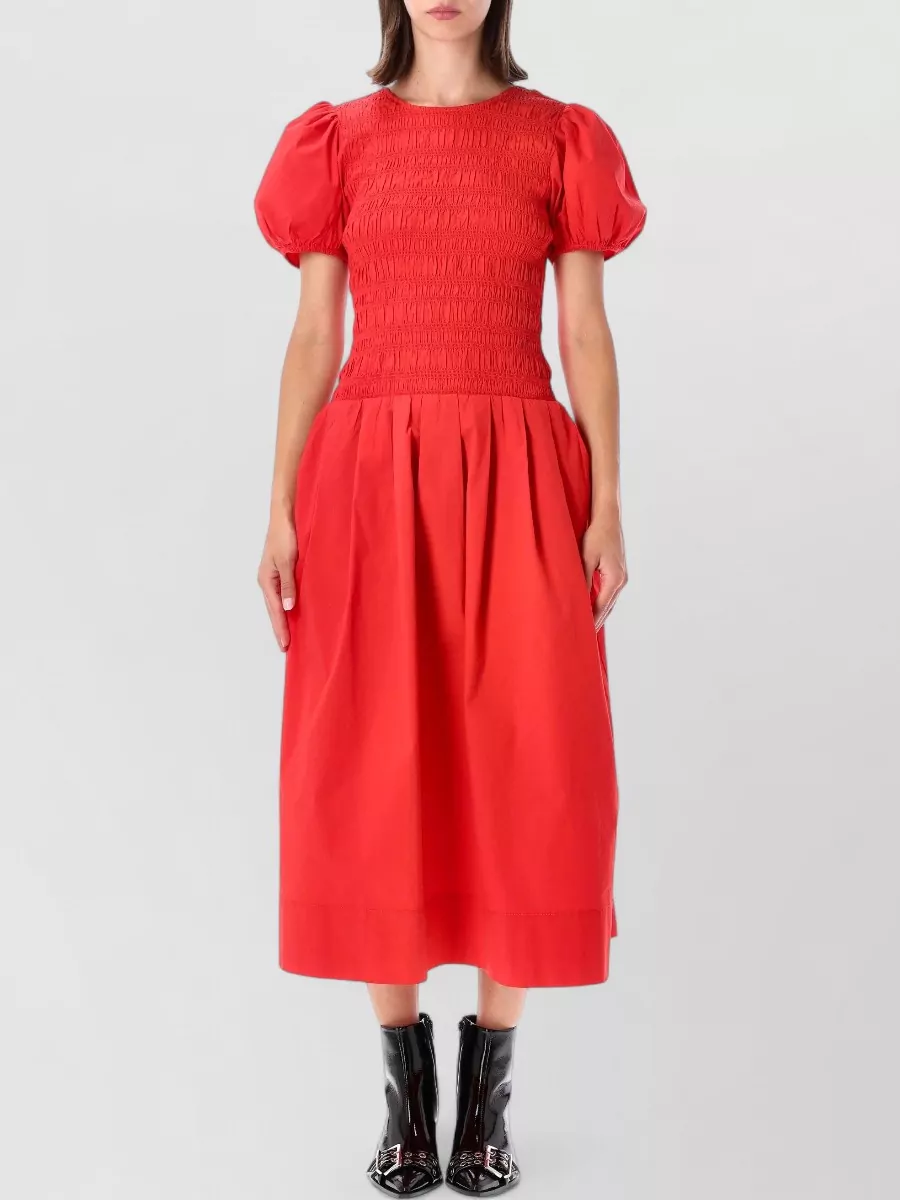 Ganni Organic cotton smocked midi dress