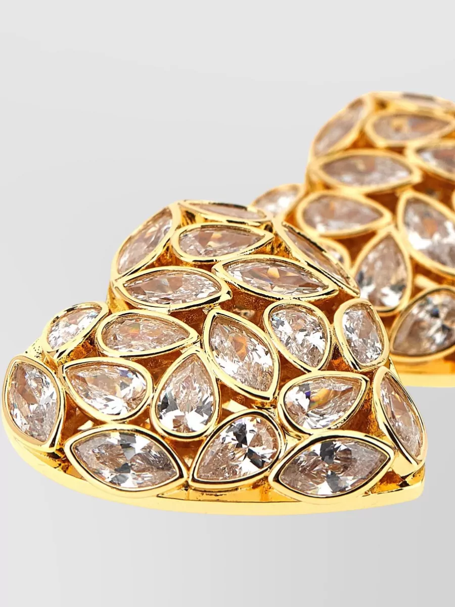Self-Portrait Heart Motif Earrings Gold Tone Gemstones