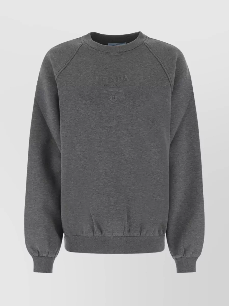 Shop Prada Oversize Crew Neck Sweatshirt In Grey