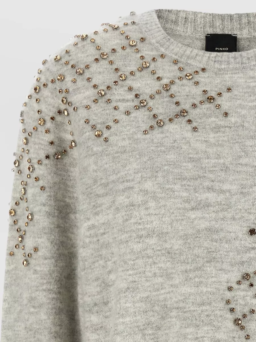 Pinko Alpaca-Wool Rhinestone Cropped Crewneck Sweater