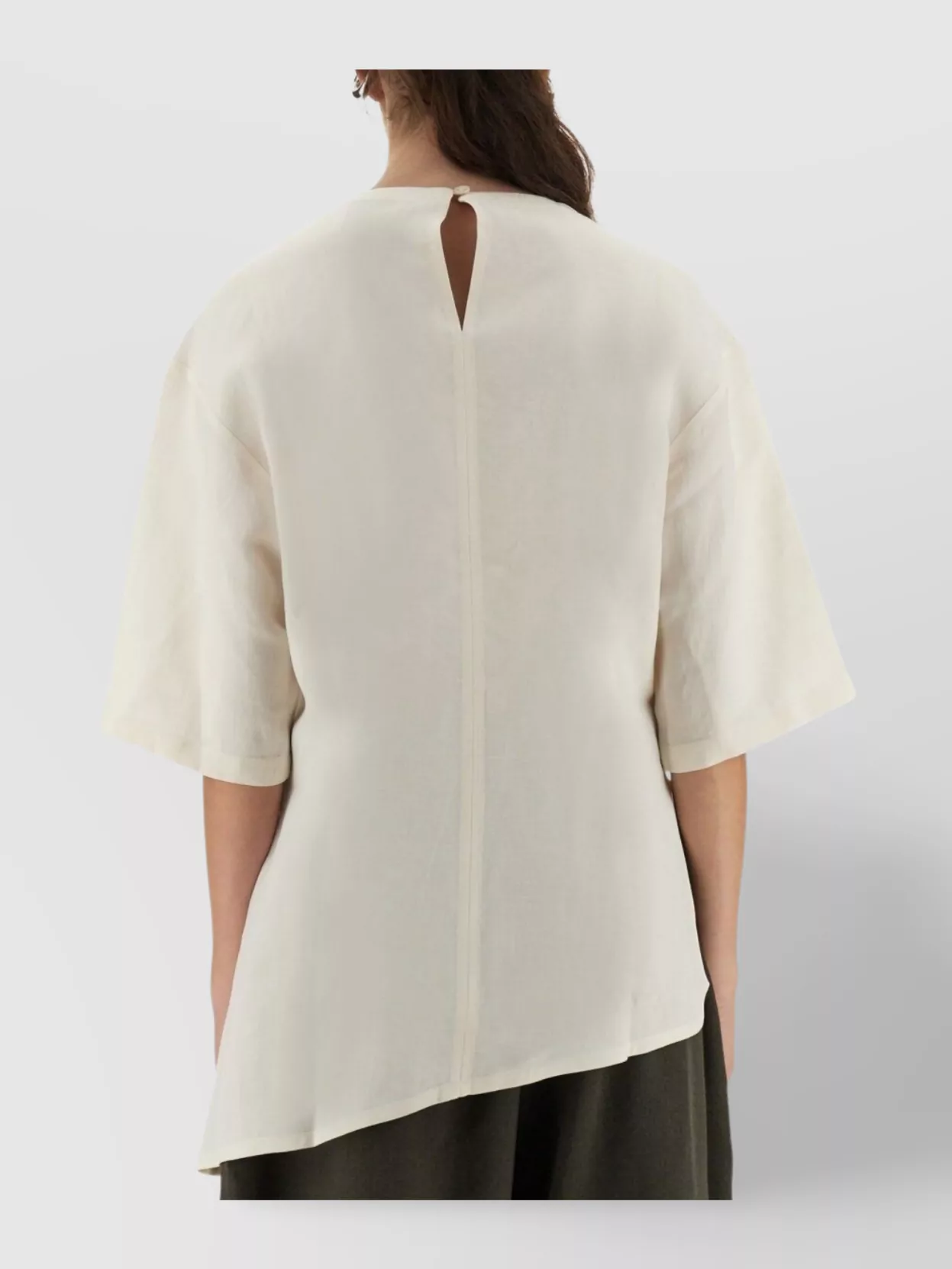 Studio Nicholson Asymmetric Hem Keyhole Back Round Neck Top In Neutral