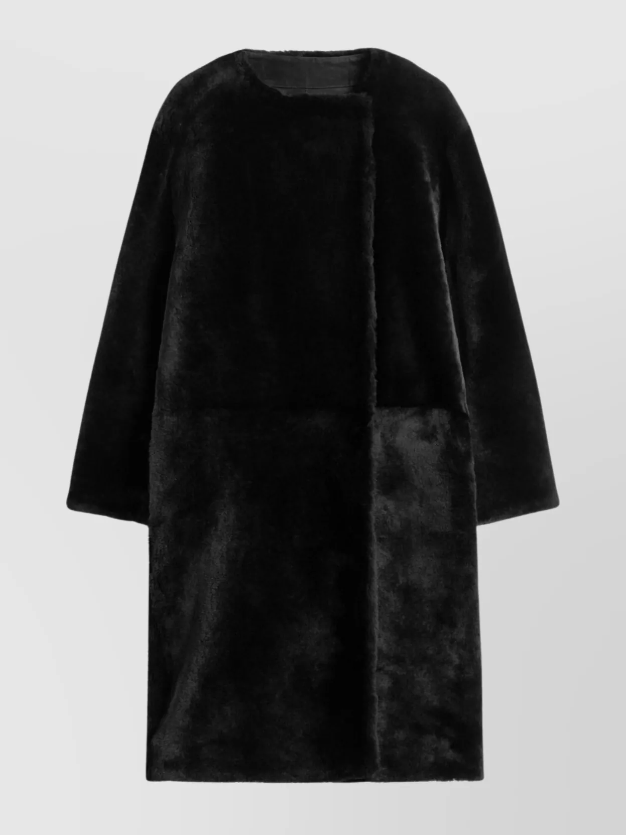 Totême Open Front Shearling Mid-length Coat In Black