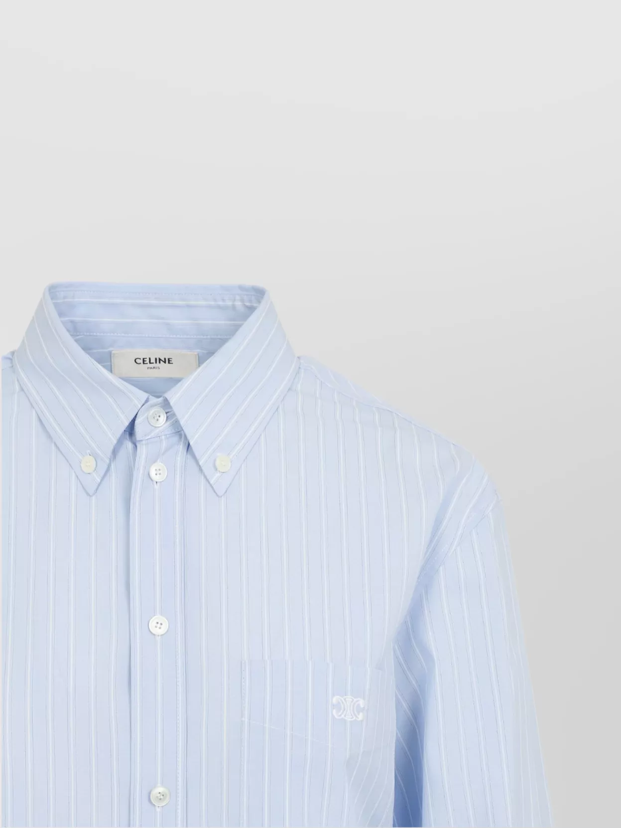 Celine Women Wide-sleeved Cotton Poplin Shirt With Stripes In Blue