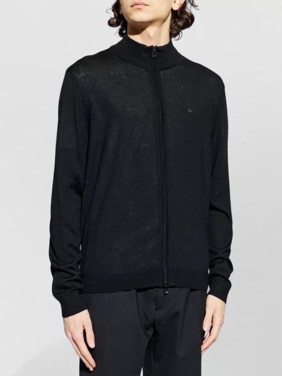 Emporio Armani Virgin Wool Zip-Up High-Neck Cardigan