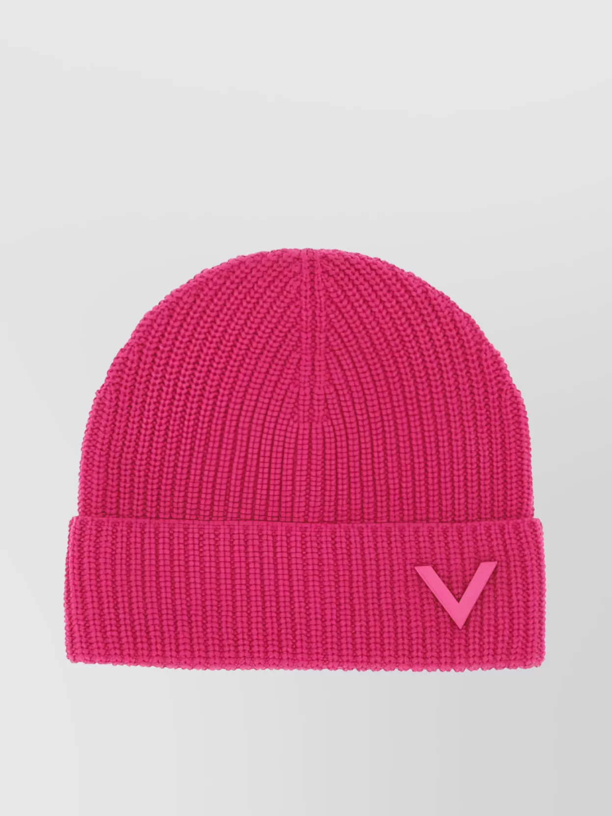 Shop Valentino Ribbed Knit Cuffed Hat In Pink