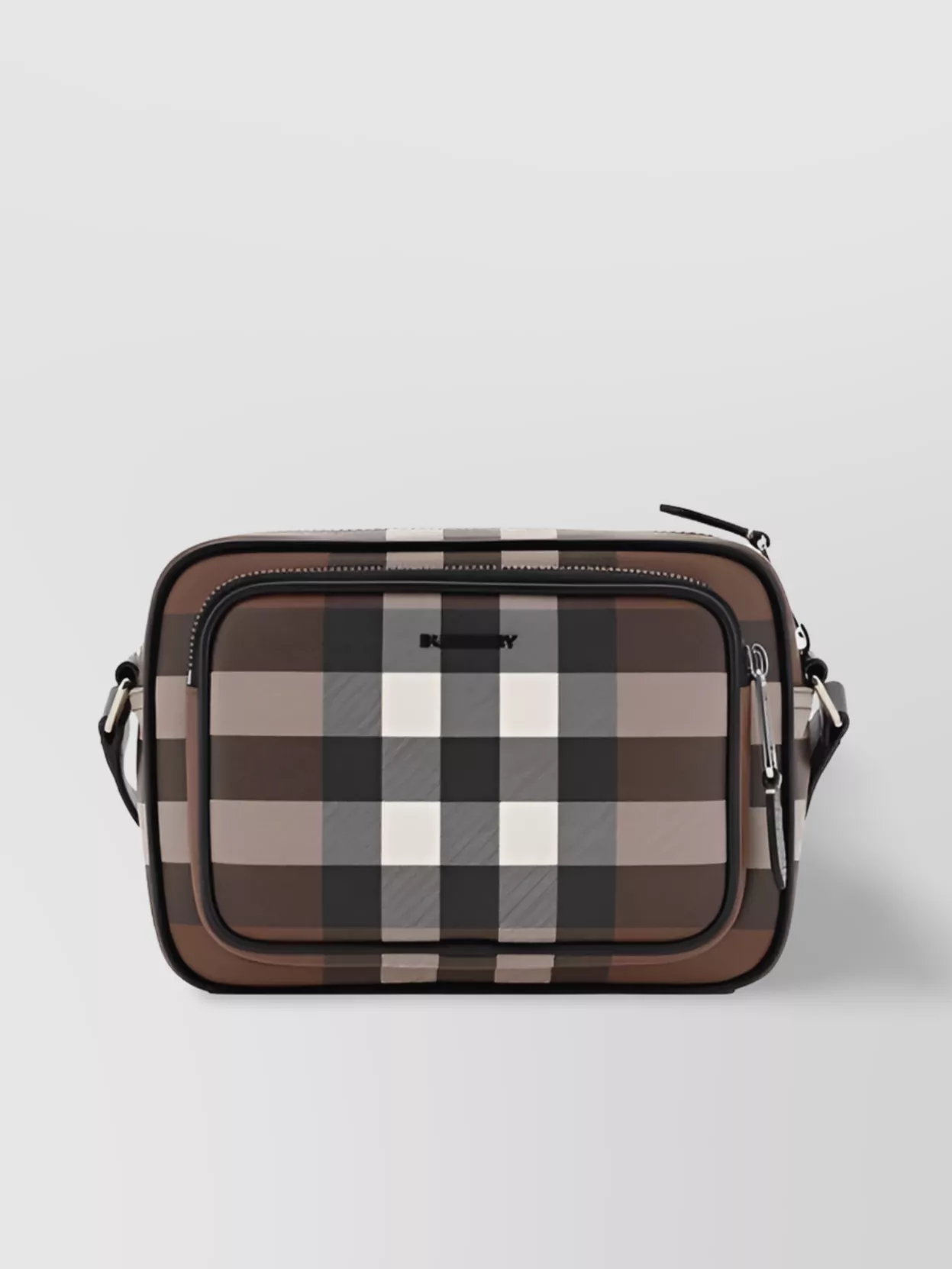 Shop Burberry Checkered Pattern Crossbody Bag With Leather Trim