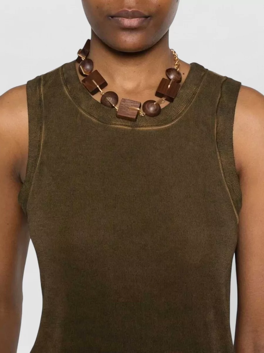 Uma Wang Ribbed Sleeveless Top Round Neck Detailing