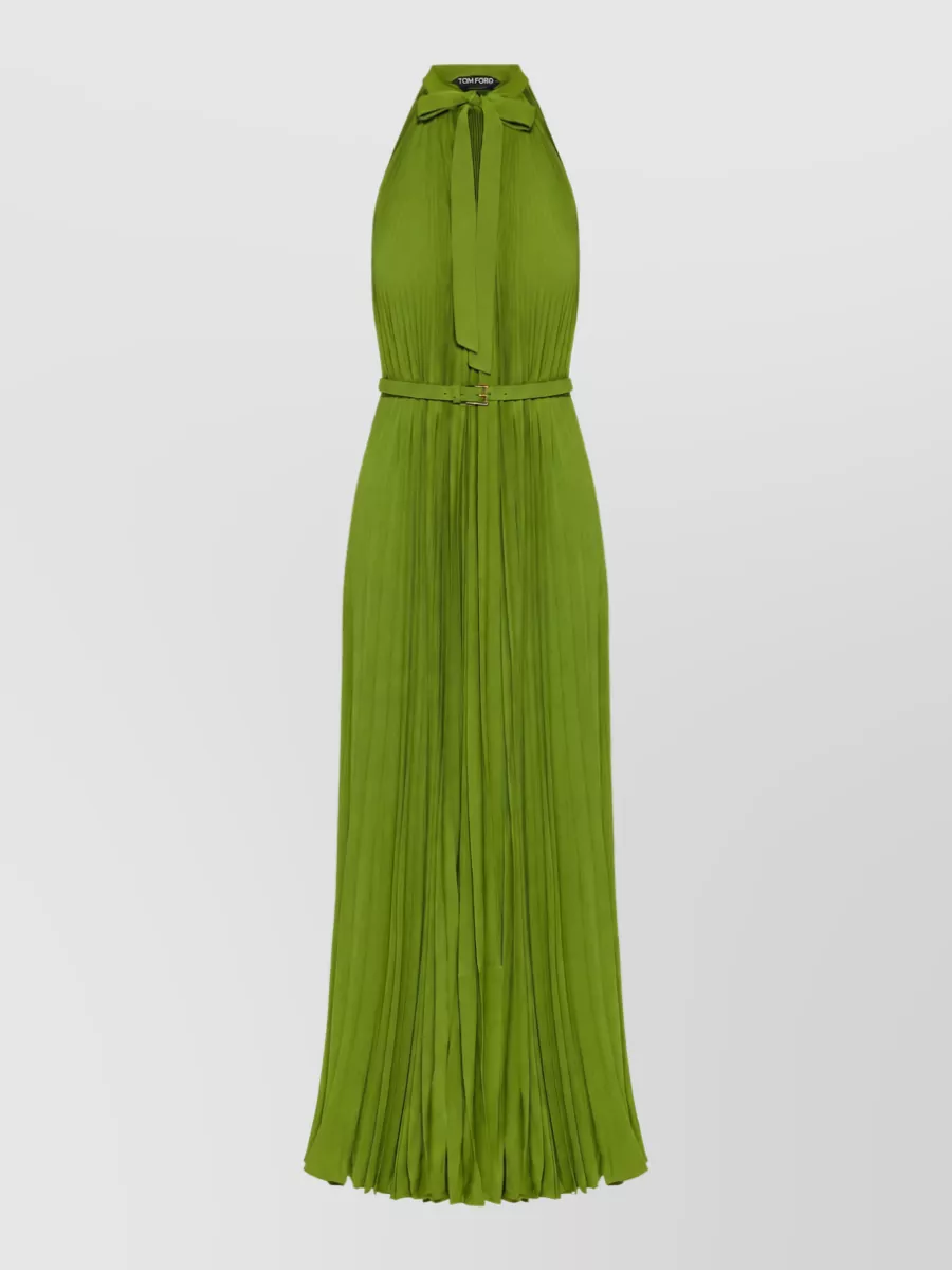 Tom Ford viscose halterneck sunray pleated maxi dress