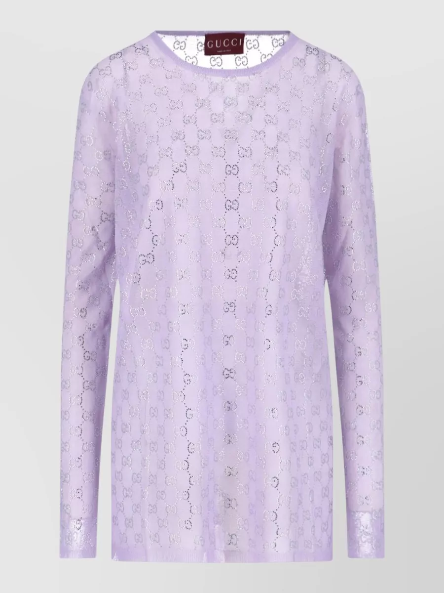 Gucci Silk Ribbed Logo-Print Crystal-Embellished Crewneck Sweatshirt