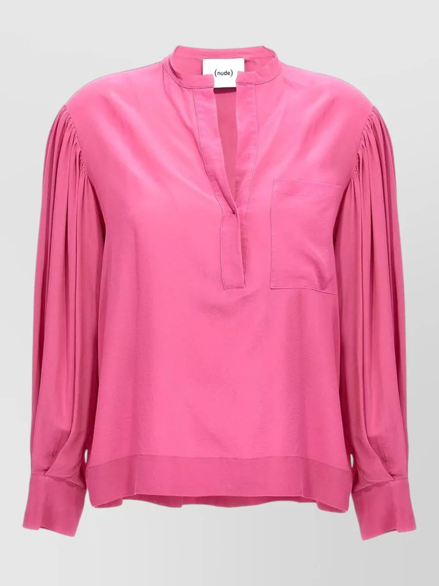 Nude Silk v-neck long-sleeve blouse