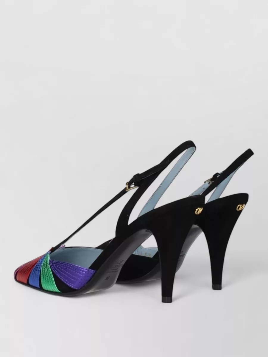 Valentino Garavani Suede Leather Multicolor Panel Slingback High Heel Sandals