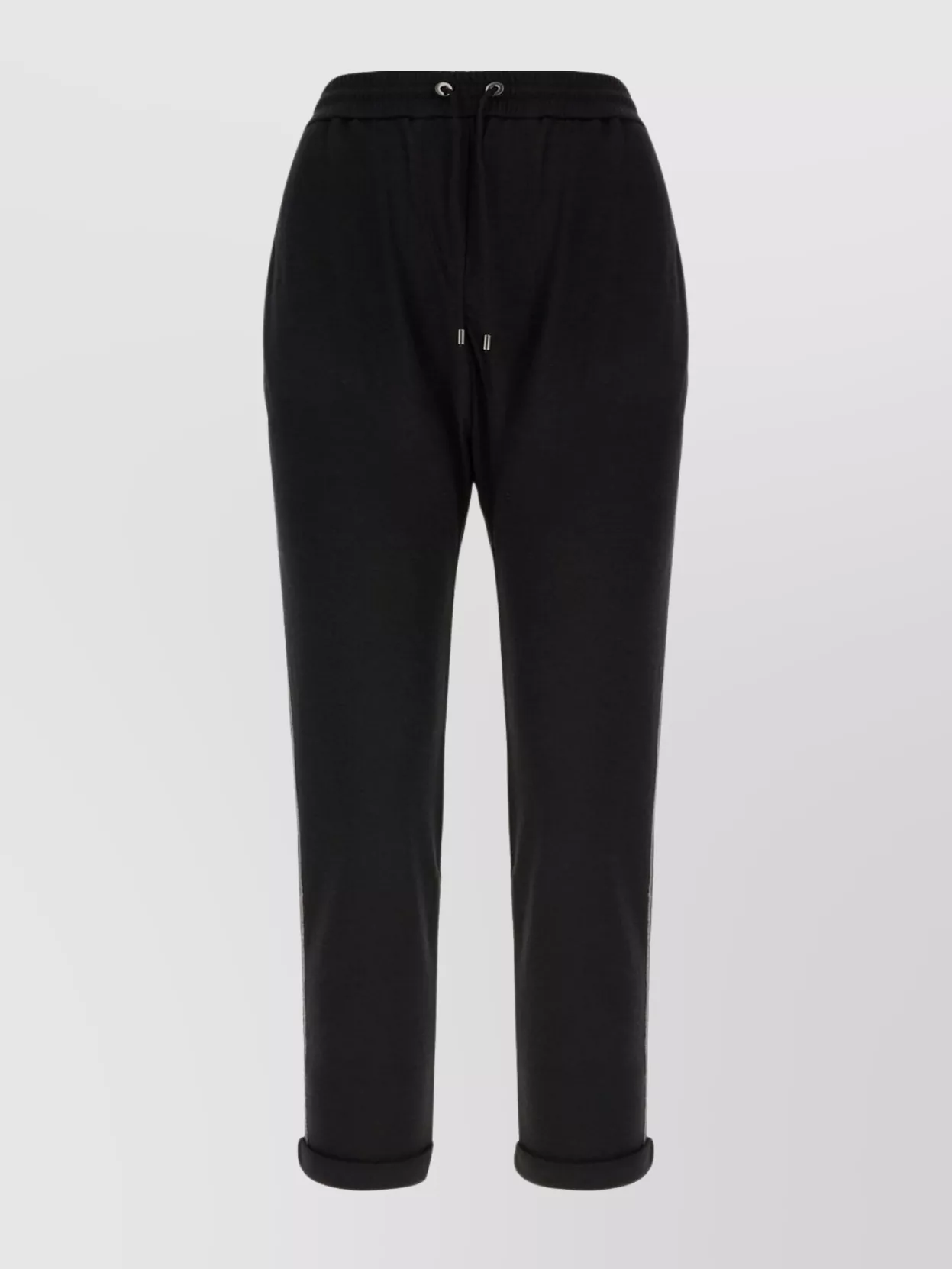 Brunello Cucinelli Casual Joggers With Drawstring And Stripe In Black