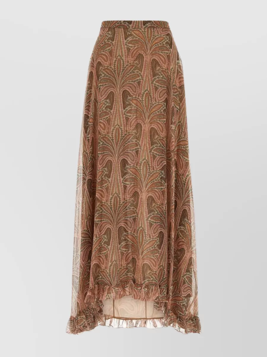 Shop Etro Silk Paisley Ruffle Skirt In Brown