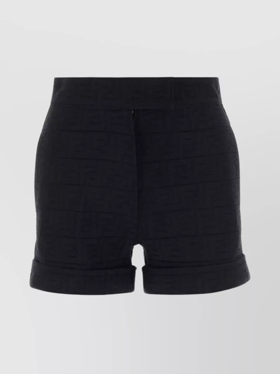 Shop Fendi Denim Shorts With Waist Belt Loops And Folded Hemline In Black