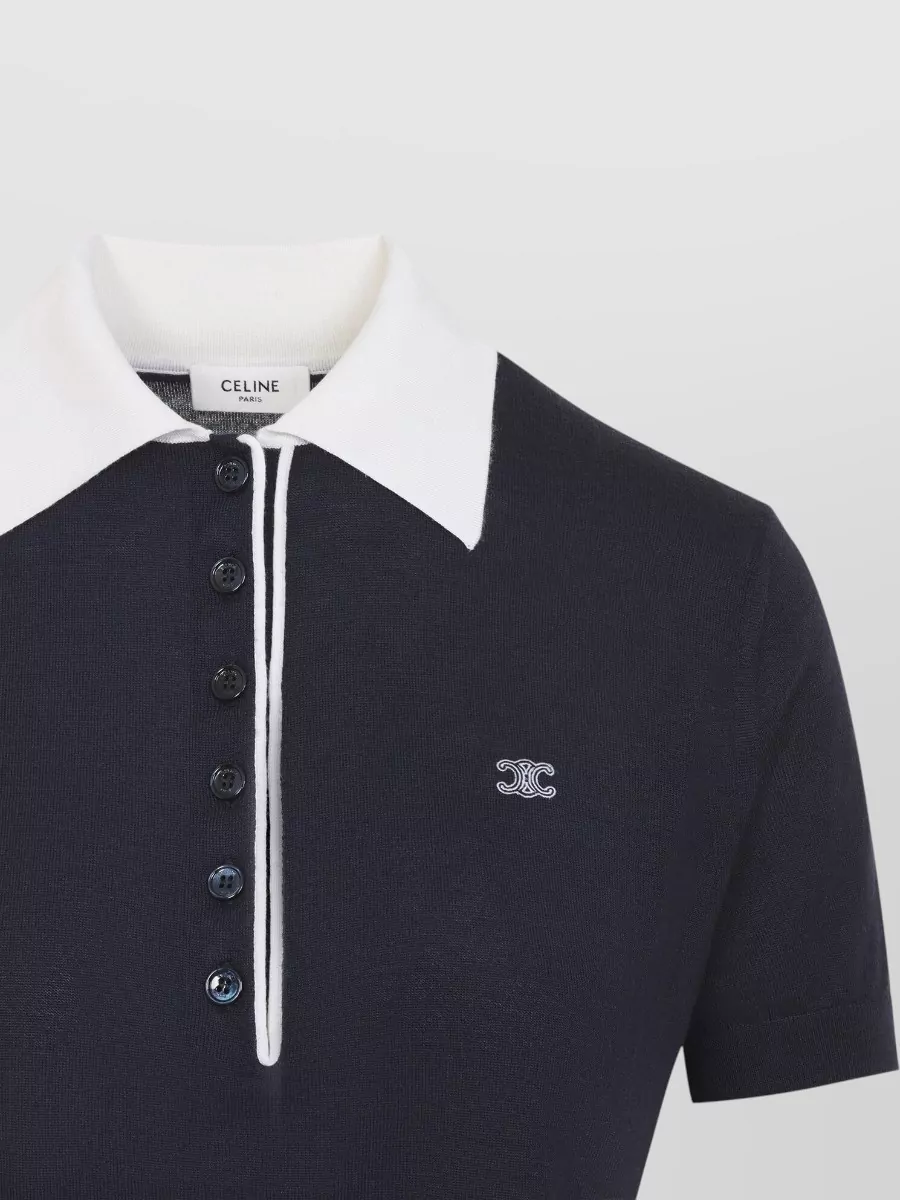 Celine Cashmere Silk Ribbed Polo Knit Top