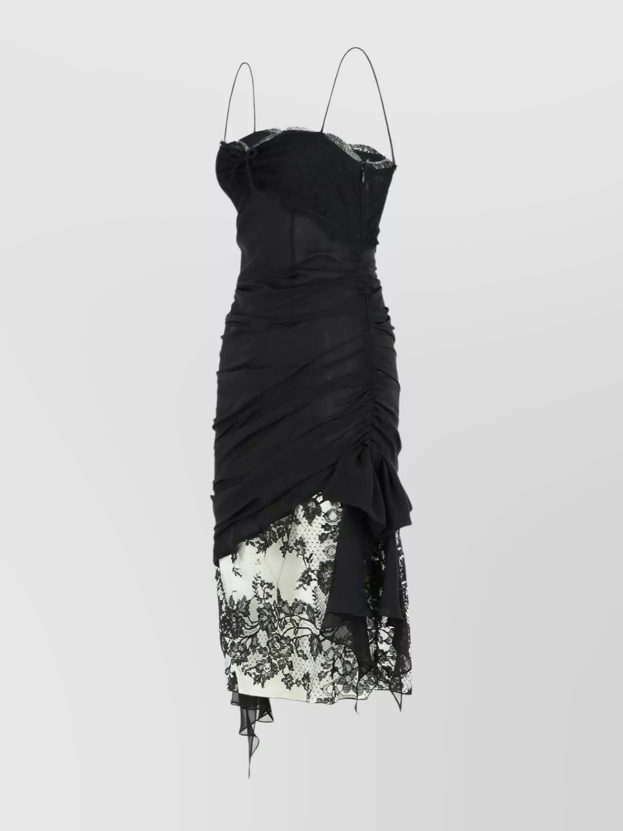 Alessandra Rich Silk Mini Dress Lace Overlay In Black