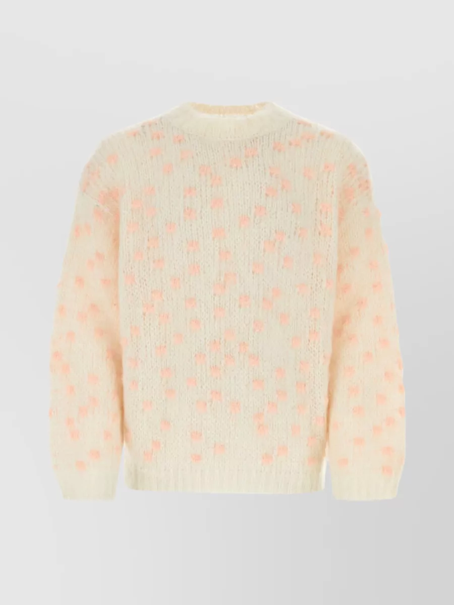 Shop Magliano Polka-dot Embroidery Textured Crew-neck Sweater In Beige