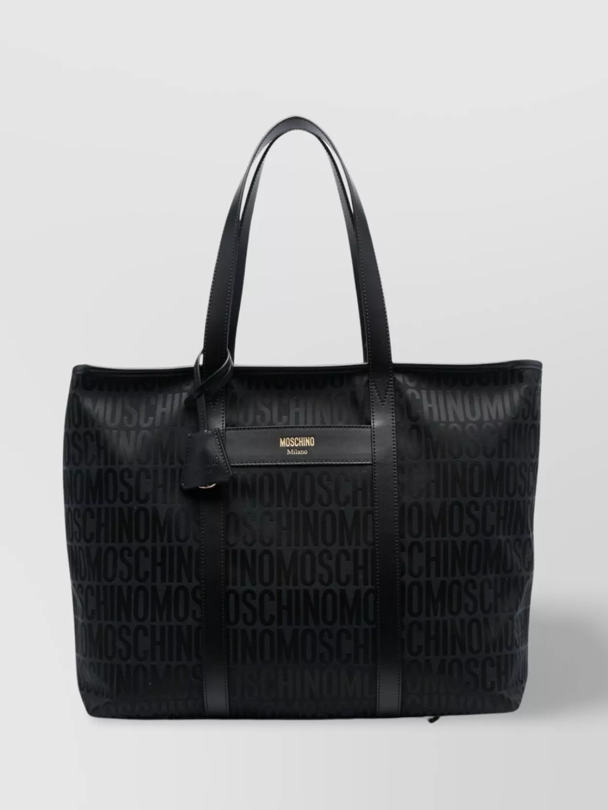 Shop Moschino Logo Print Leather Tote With Top Handles In Black