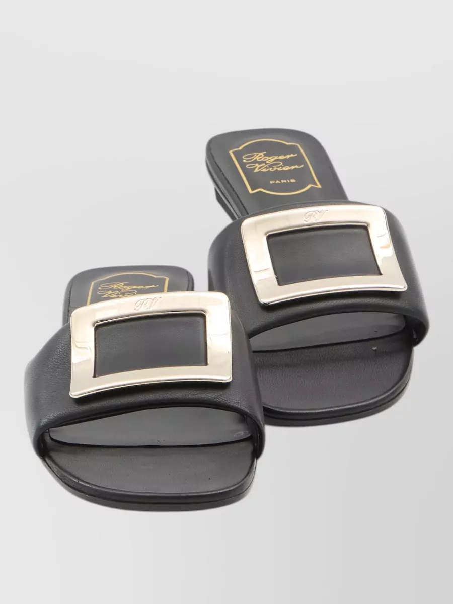 Roger Vivier Leather Slides Mule Buckle Square Toe
