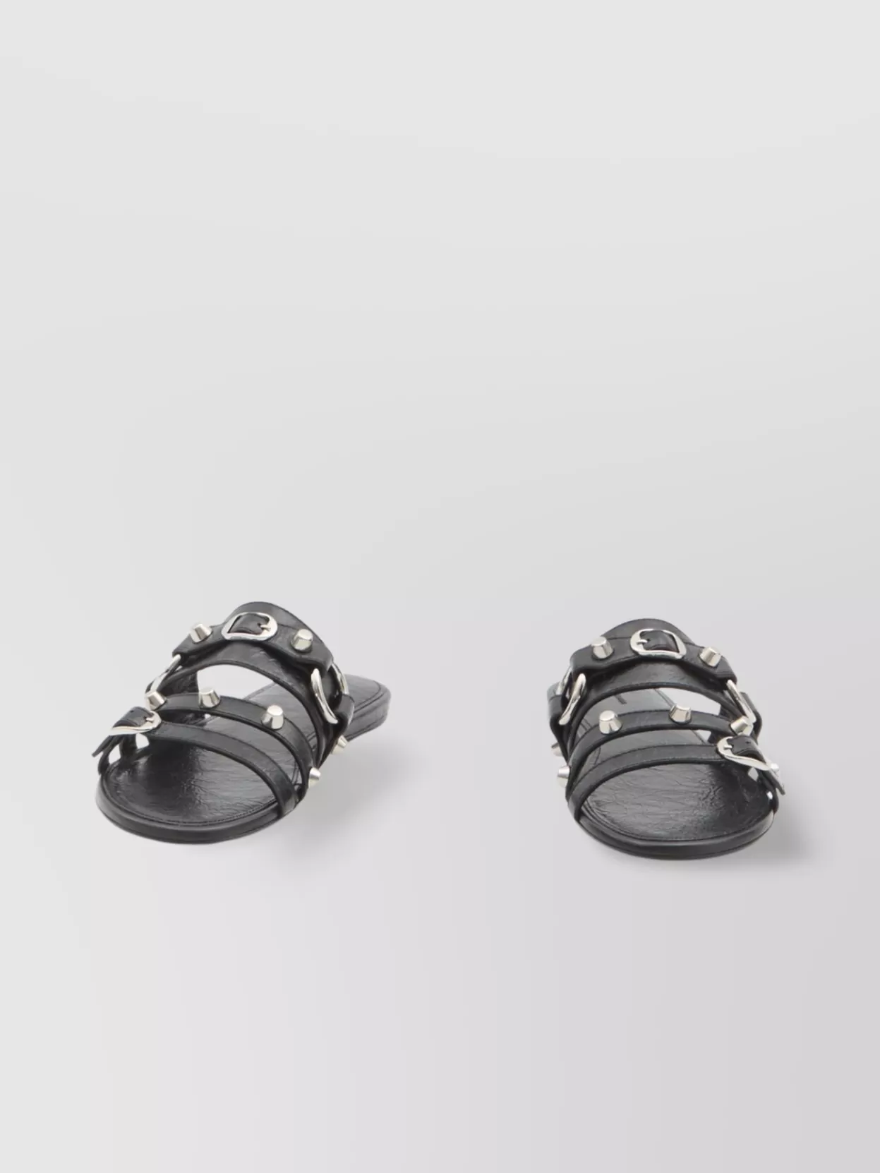 Balenciaga Studded Leather Slide Sandals In Black