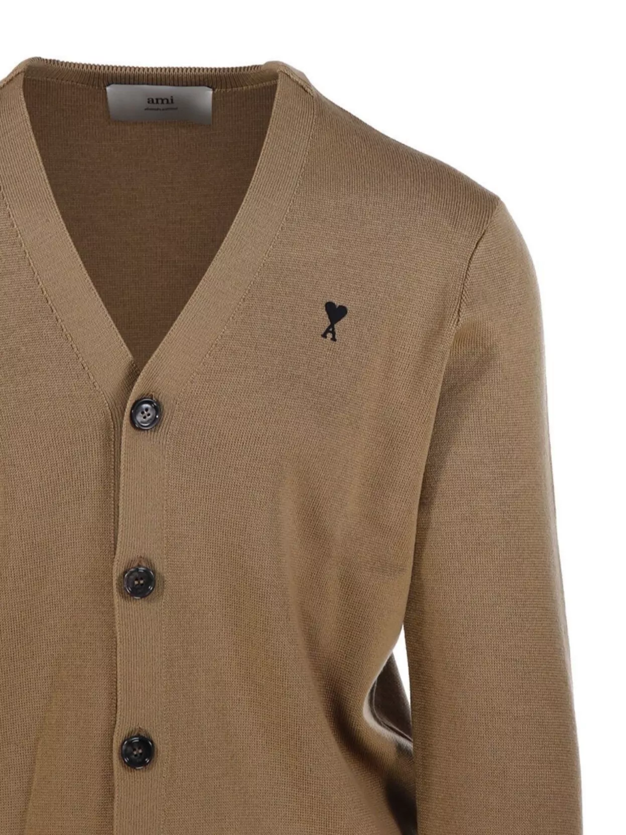 Ami Paris Merino V Neck Cardigan With Ribbed Cuffs And Hem