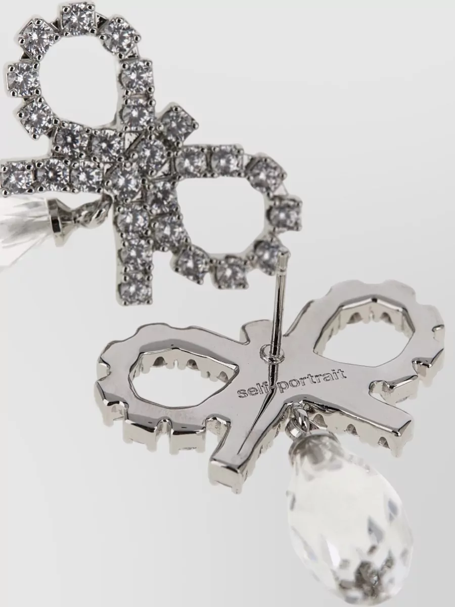 Self-Portrait Crystal Bow Droplet Earrings