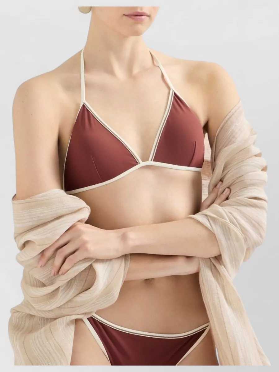 Brunello Cucinelli Triangle Bikini Set Halter Neck Trim