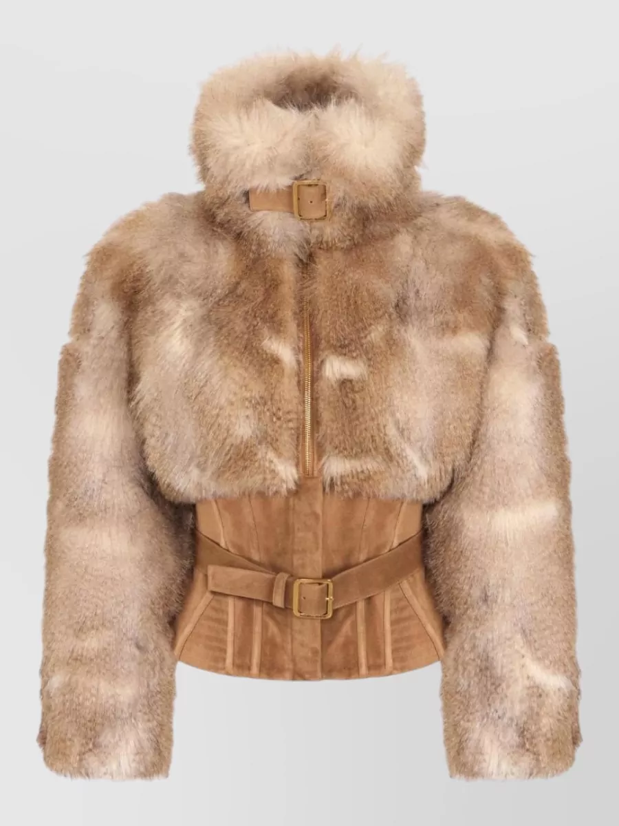 Elisabetta Franchi Faux fur oversized belted jacket