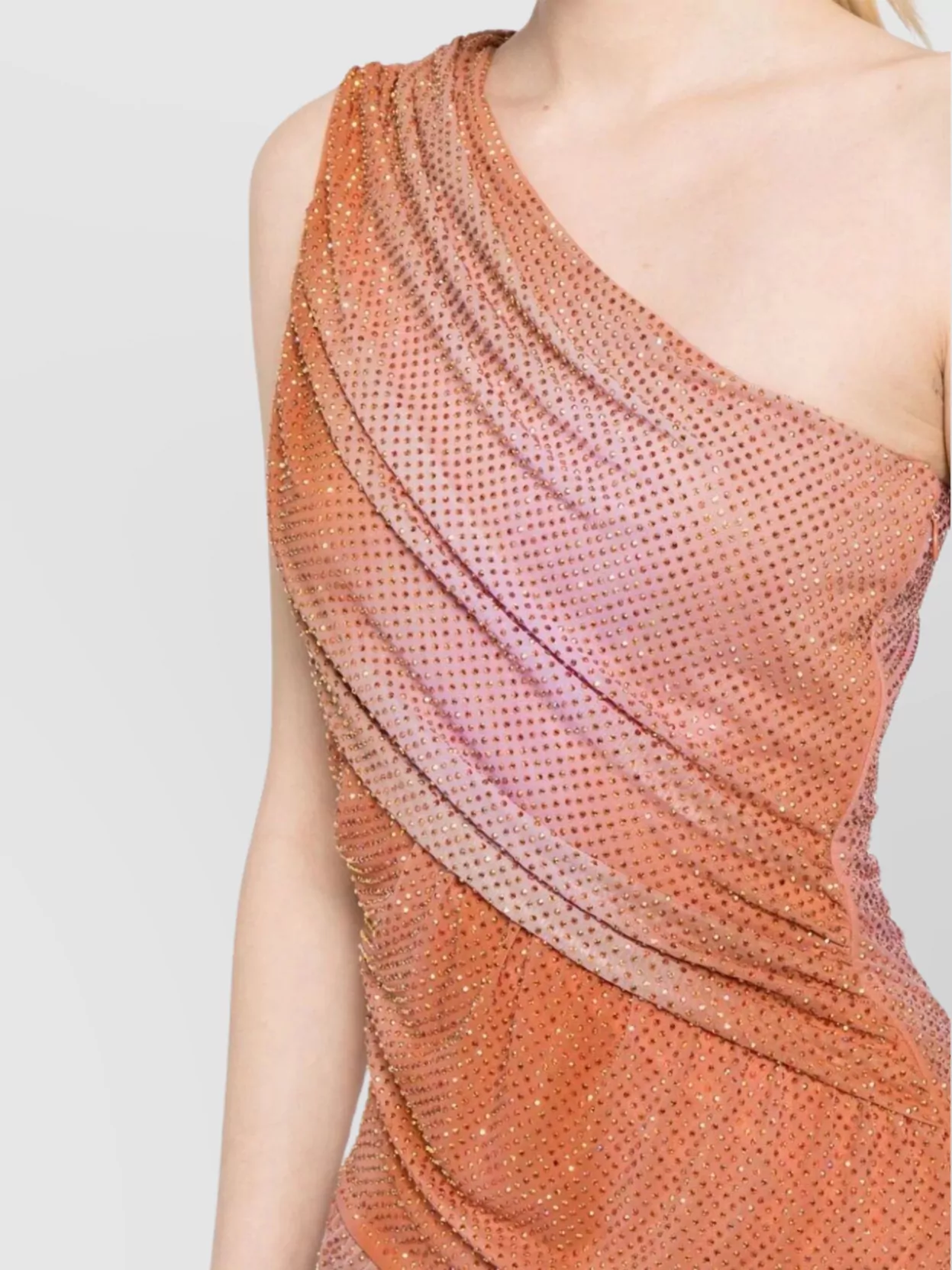 Self-Portrait Mesh Rhinestone Mini Dress With Asymmetric Hem