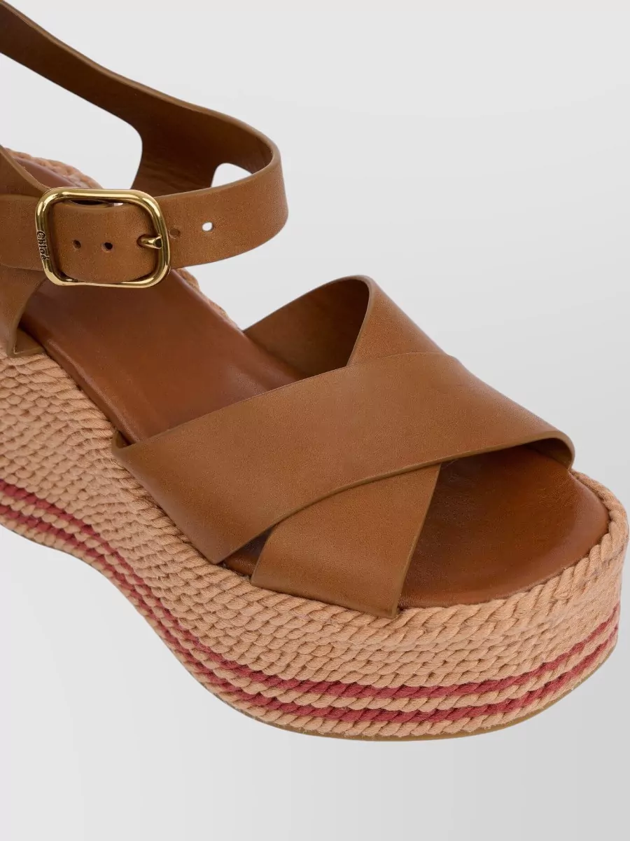 Chloé Leather Wedge Espadrille Sandals