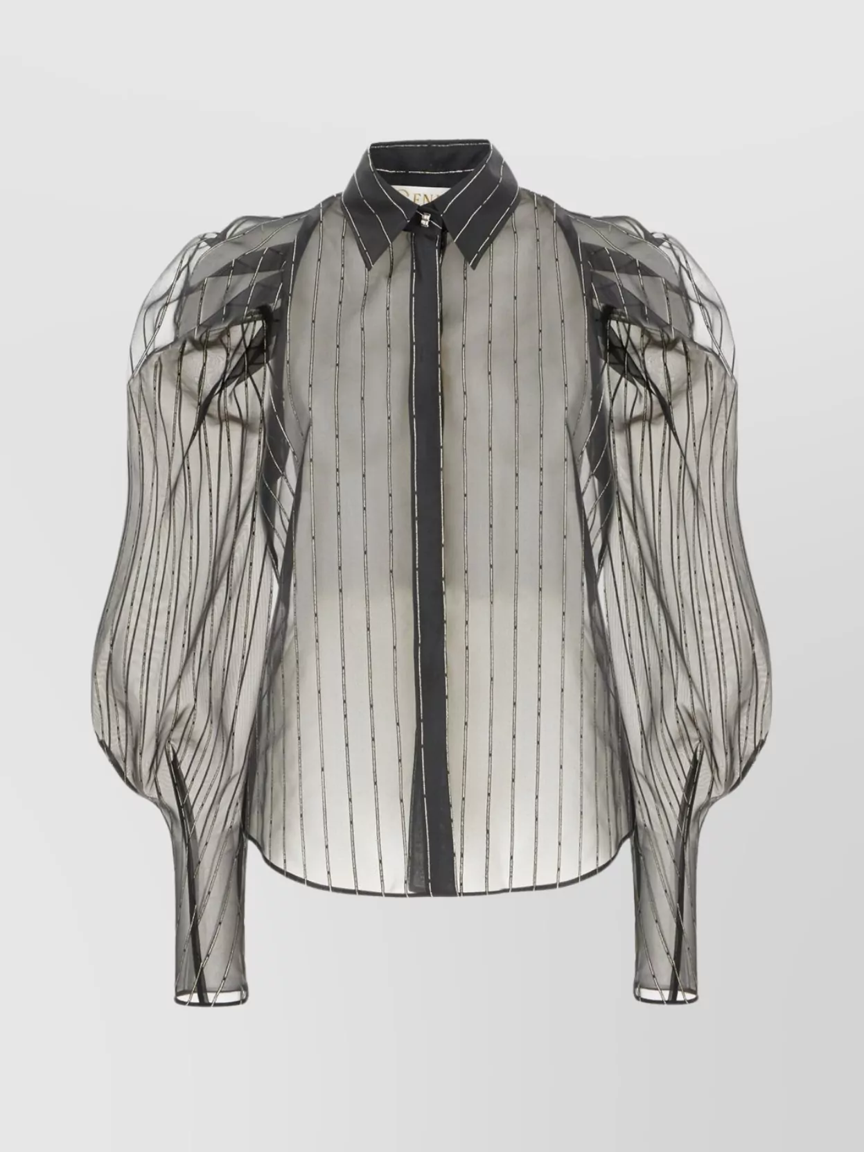 Genny Striped Sheer Blouse Puff Sleeves In Black