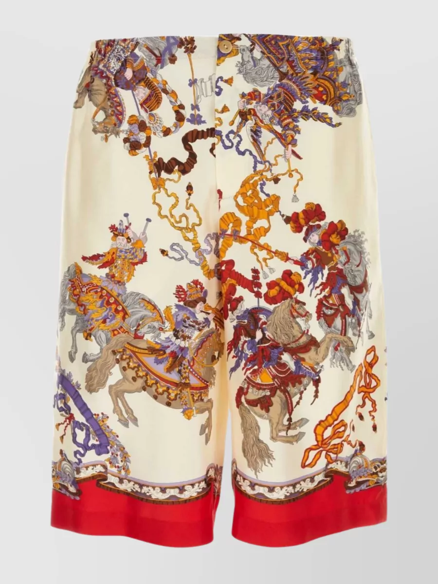 Shop Gucci Patterned Silk Bermuda Shorts In Cream