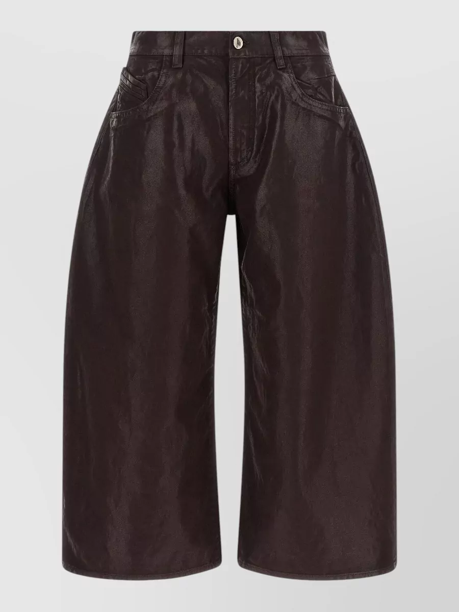 The Attico coated wide-leg cropped denim trousers