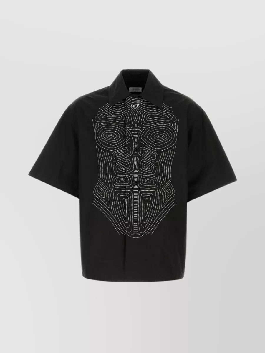 Shop Off-white Body Stitch Contrasting Embroidered Poplin Shirt In Black