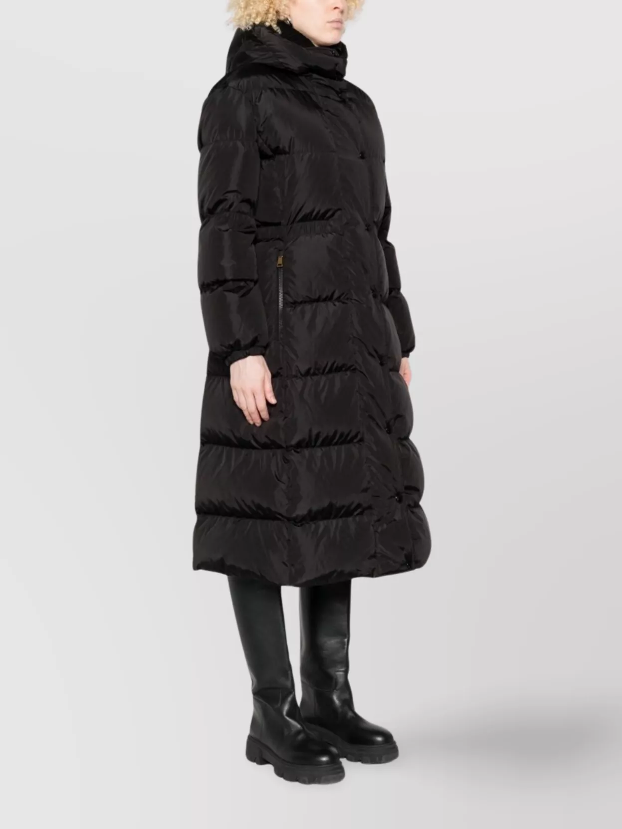 Moncler Long Hooded Quilted Coat Side Pockets
