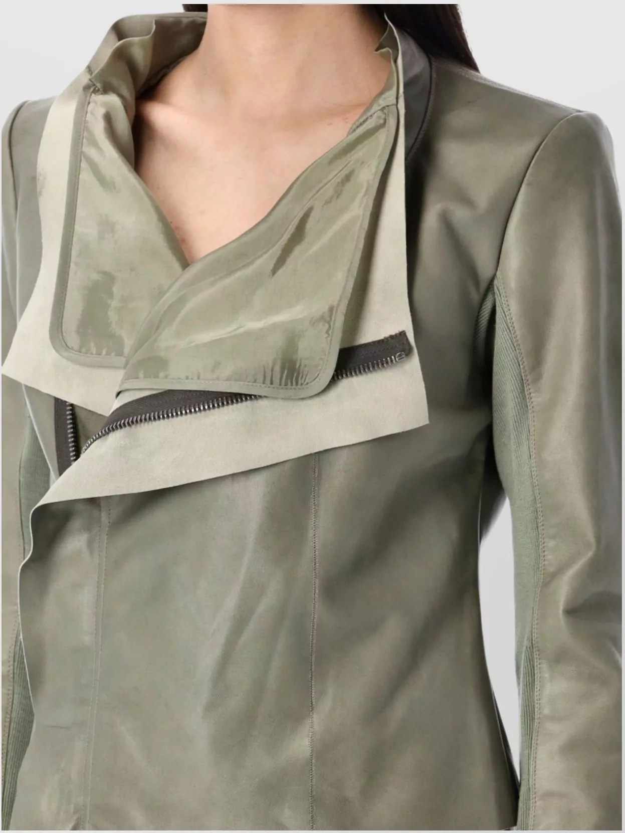 Rick Owens Celadon Low Neck Biker Jacket