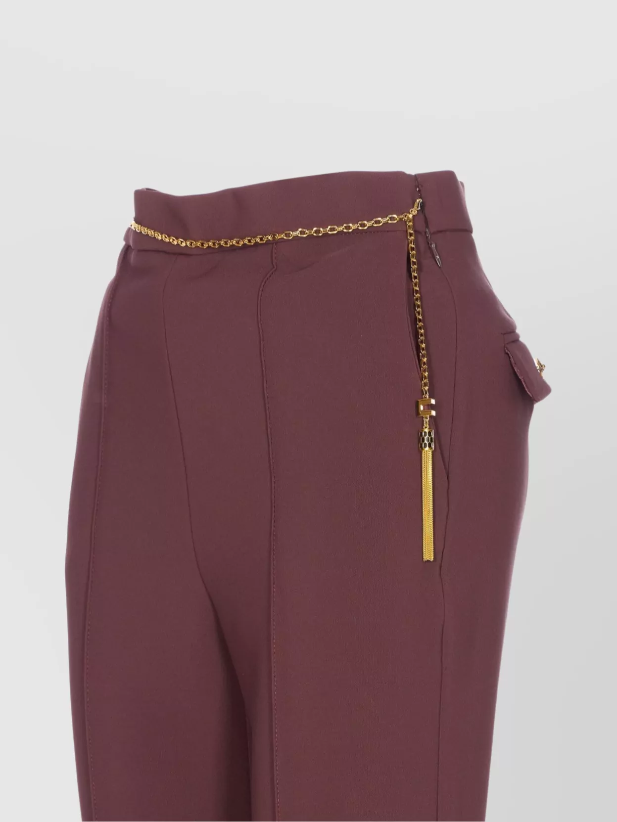Elisabetta Franchi Regular Fit Trousers With Belt Chain And Pockets In Brown