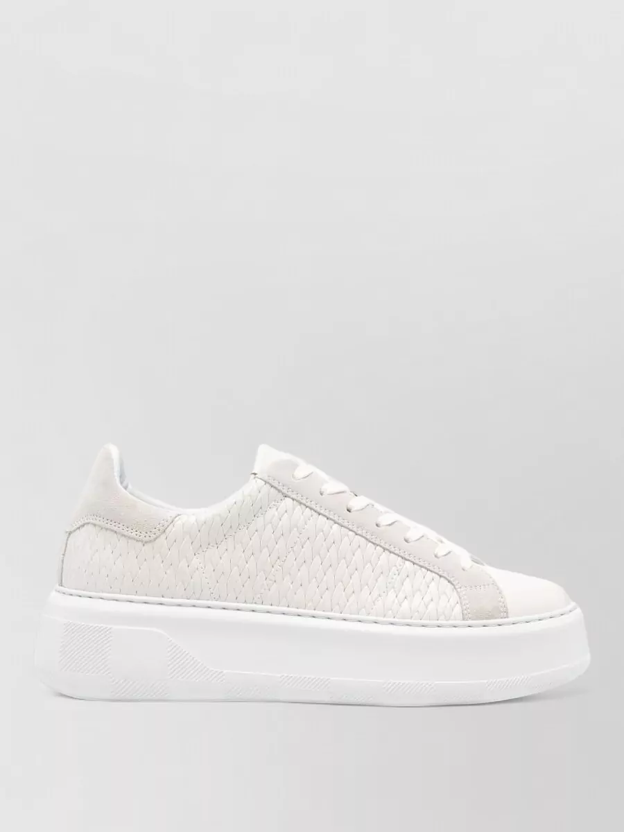 Woolrich Court Leather Sneakers Round Toe Texture Rubber