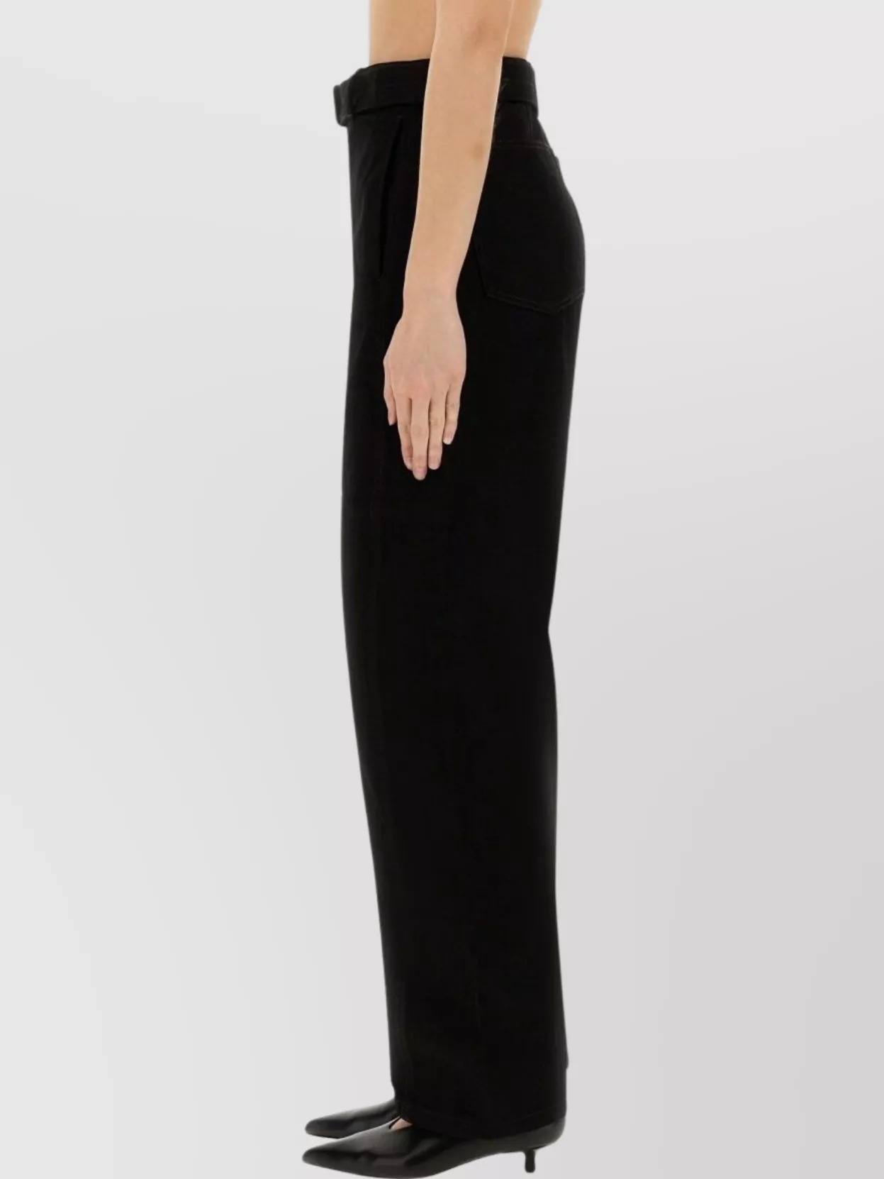 Lemaire Trousers With Twisted Belt And Wide Leg In Black
