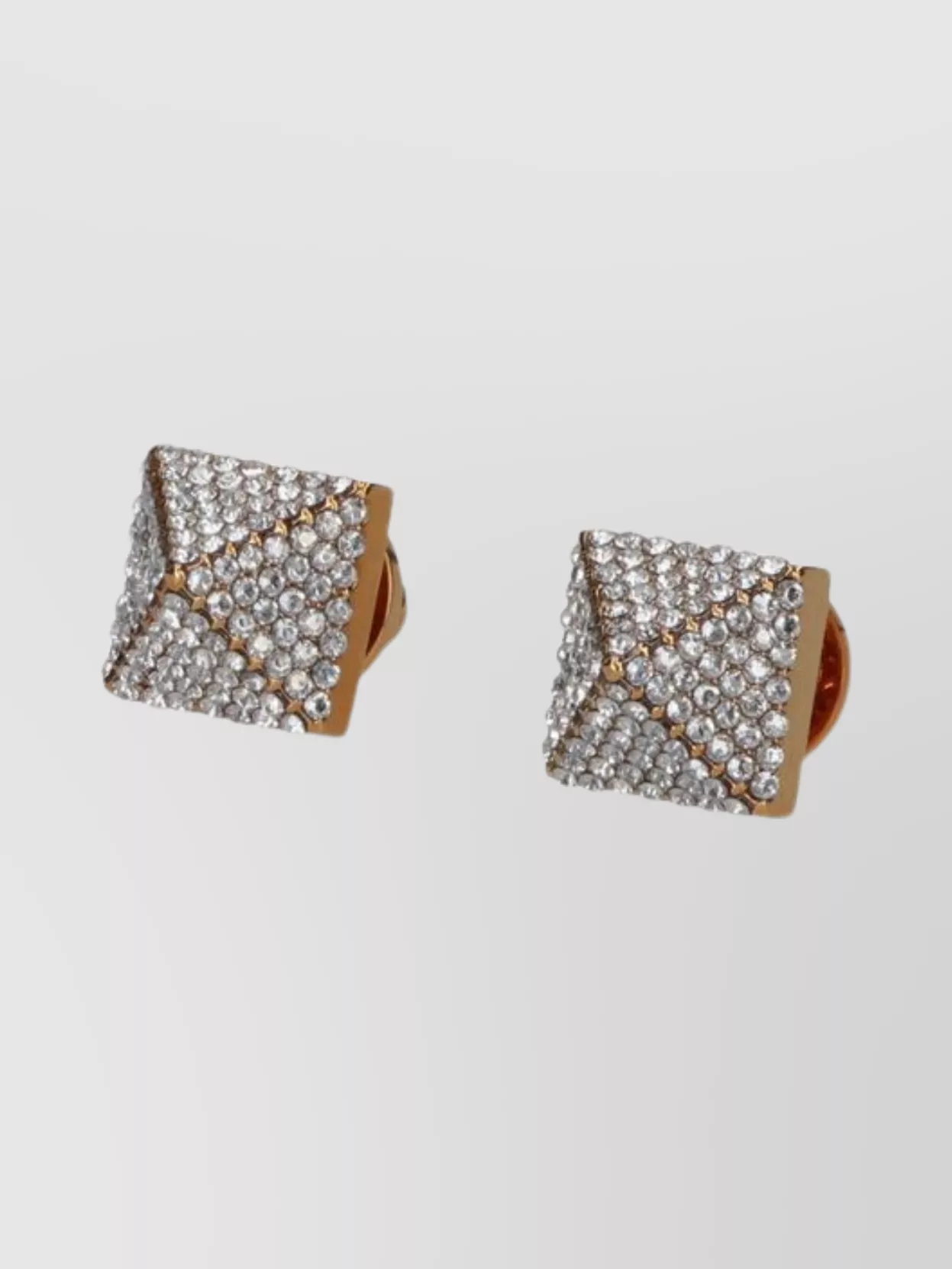 Valentino Garavani Square Crystal Stud Earrings In Gold-Tone