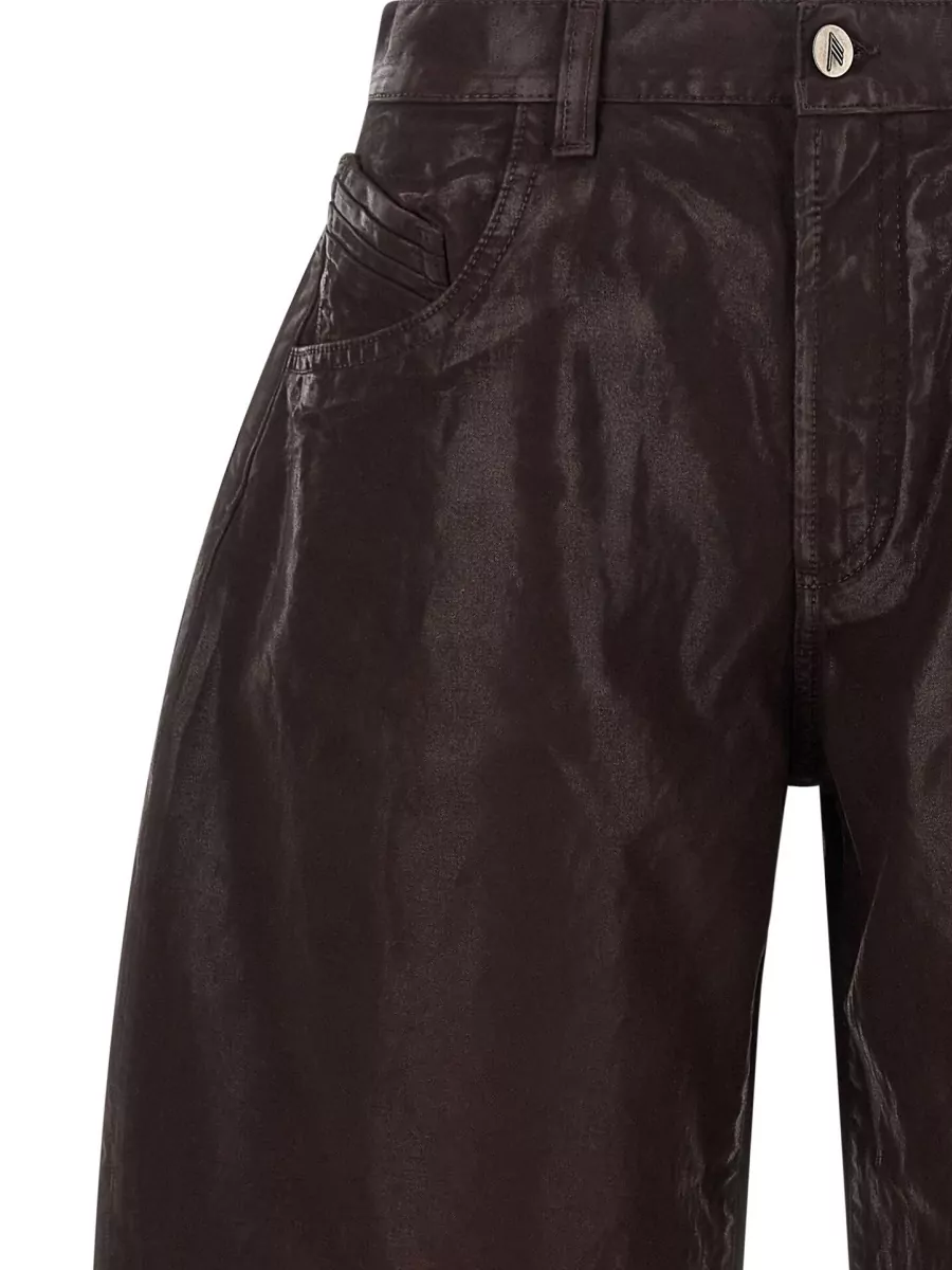 The Attico Coated Wide-Leg Cropped Denim Trousers