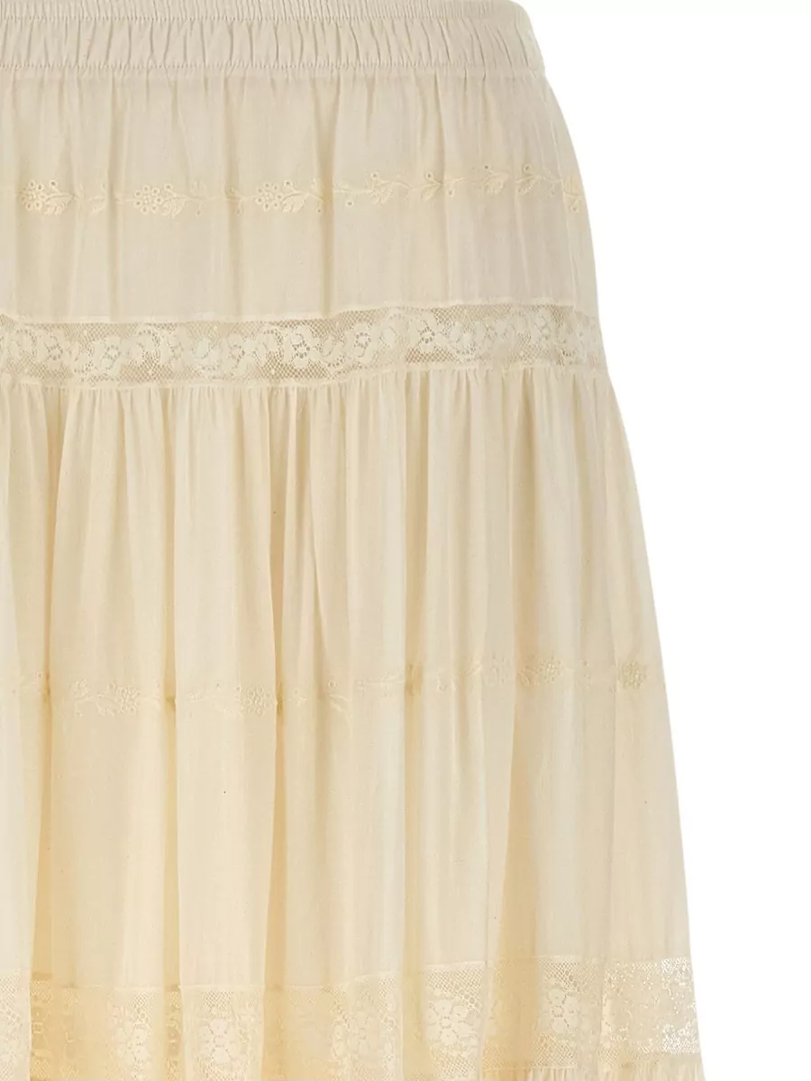Ermanno Scervino Tiered Lace Detail Sheer Midi Skirt