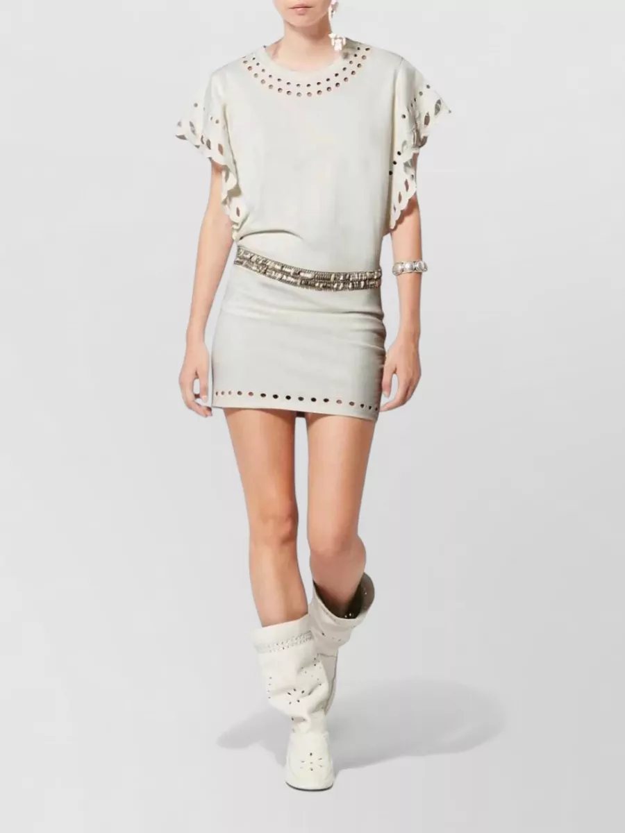 Isabel Marant Etoile Cotton Laser-Cut Short-Sleeve Mini Dress