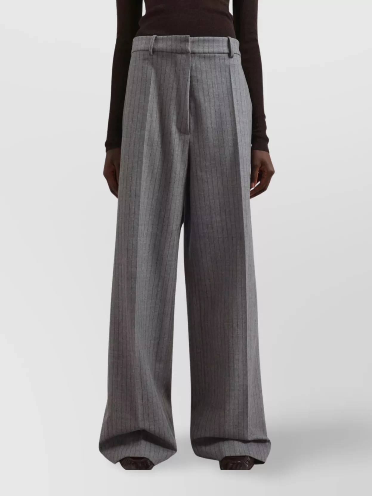 The Frankie Shop Grey And Brown Brickell Striped Wool Pants In Gray