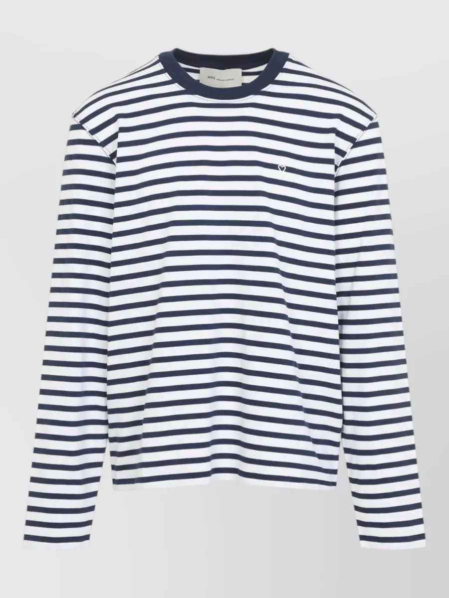 Ami Paris Striped Long-Sleeve Cotton T-Shirt