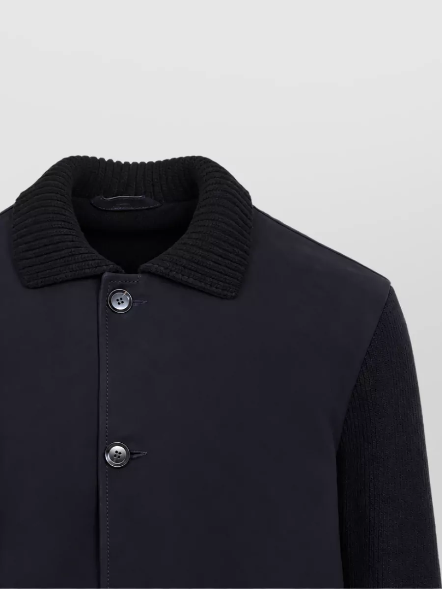 Brioni Leather Ribbed-Collar Single-Breasted Jacket