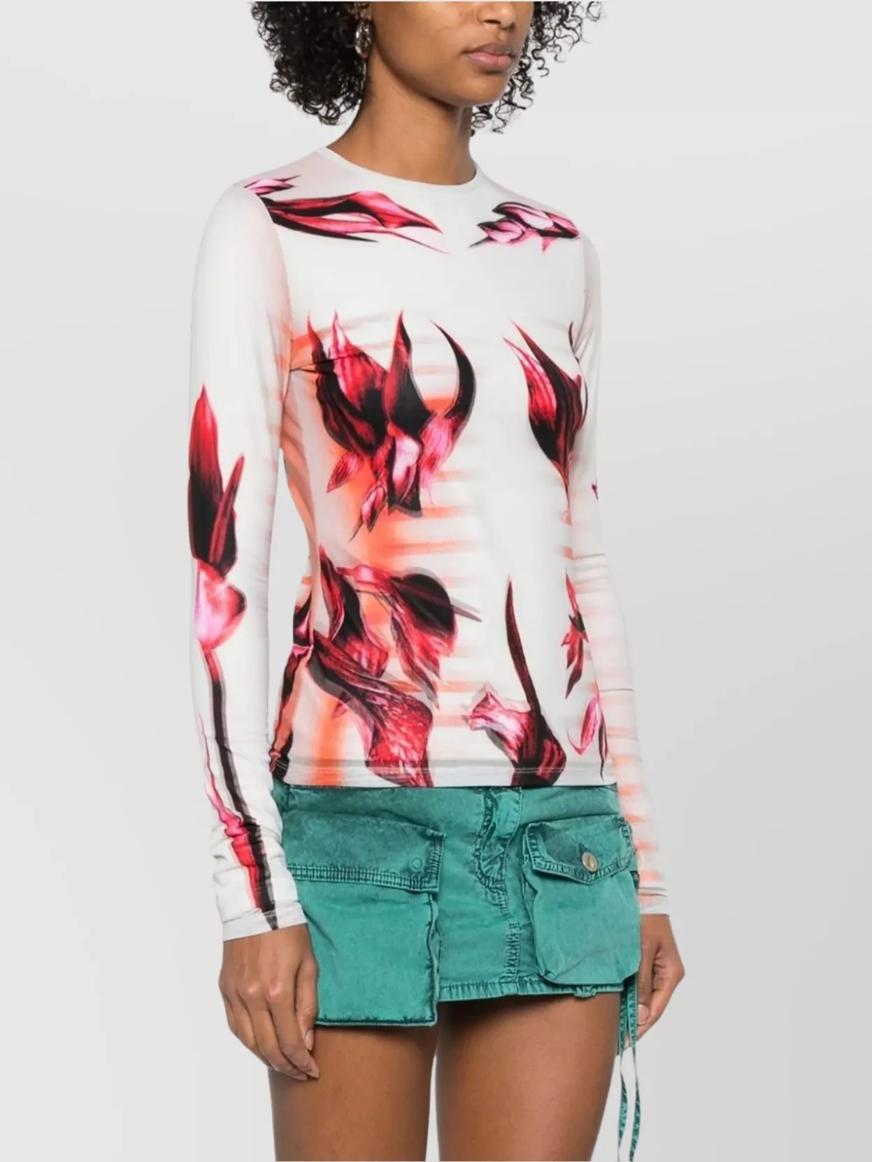 Shop Jean Paul Gaultier Sheer Floral Print Long Sleeve Top In Pink